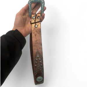 🦋Cato Brown Belt with Turquoise Buckle